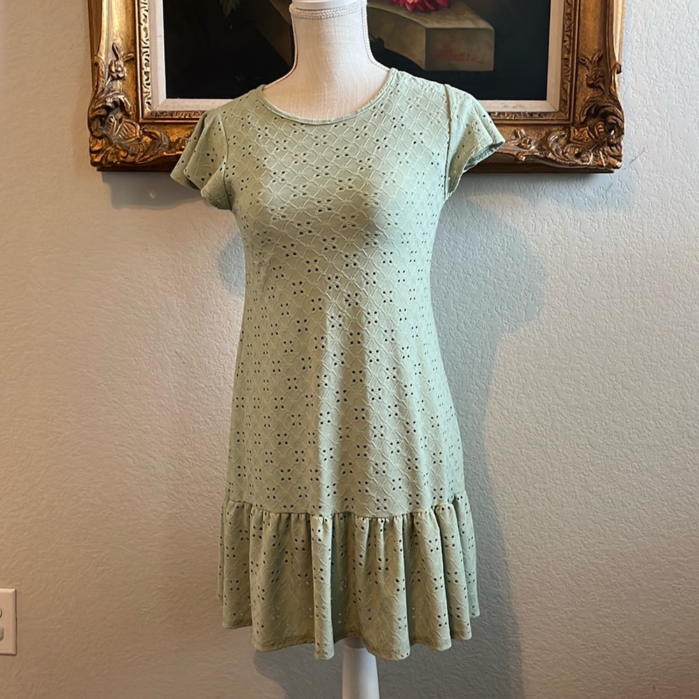 Olivia Rae Mint Eyelet Dress with Ruffle Hem